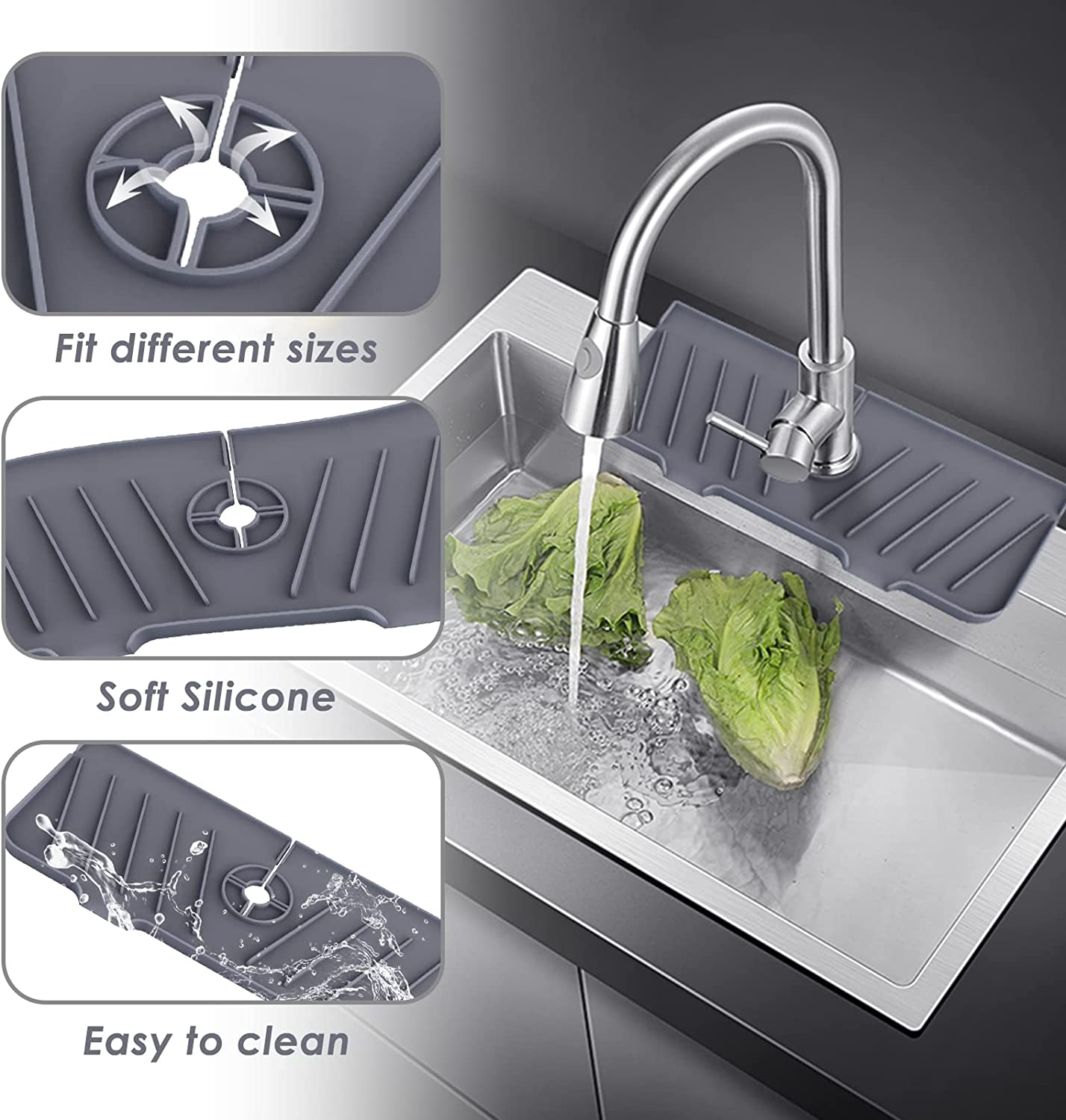 Silikon-Küchenarmatur-Matte für Spüle, faltbare Spülmatte, Wasserhahn, Spritzfänger, Badezimmer-Arbeitsplatten-Schutzmatte