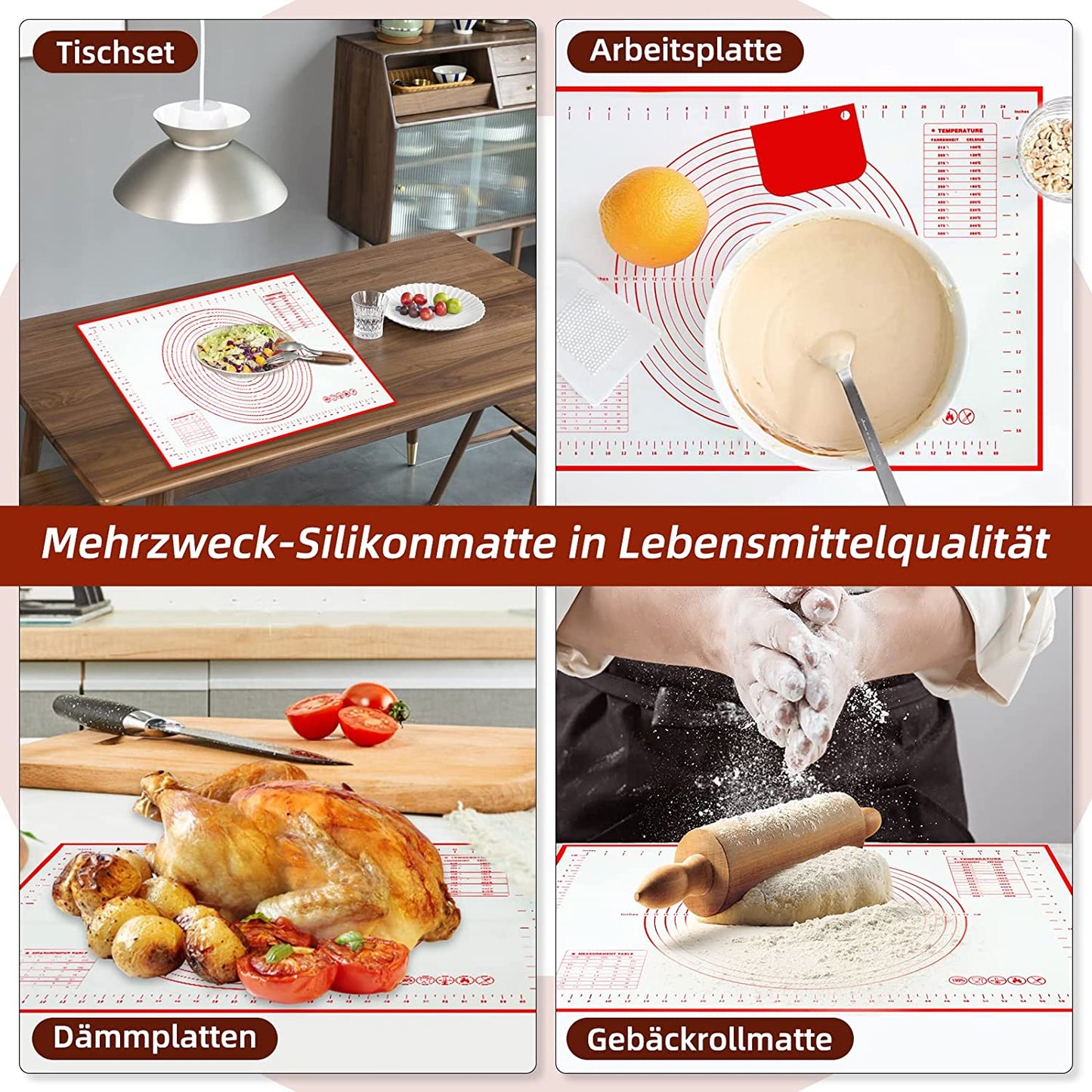 Antihaft-Silikon-Backmatte, Pizza-Teigmaschine, Kneten, Ausrollen, Teigunterlage, Backformen, Kneten