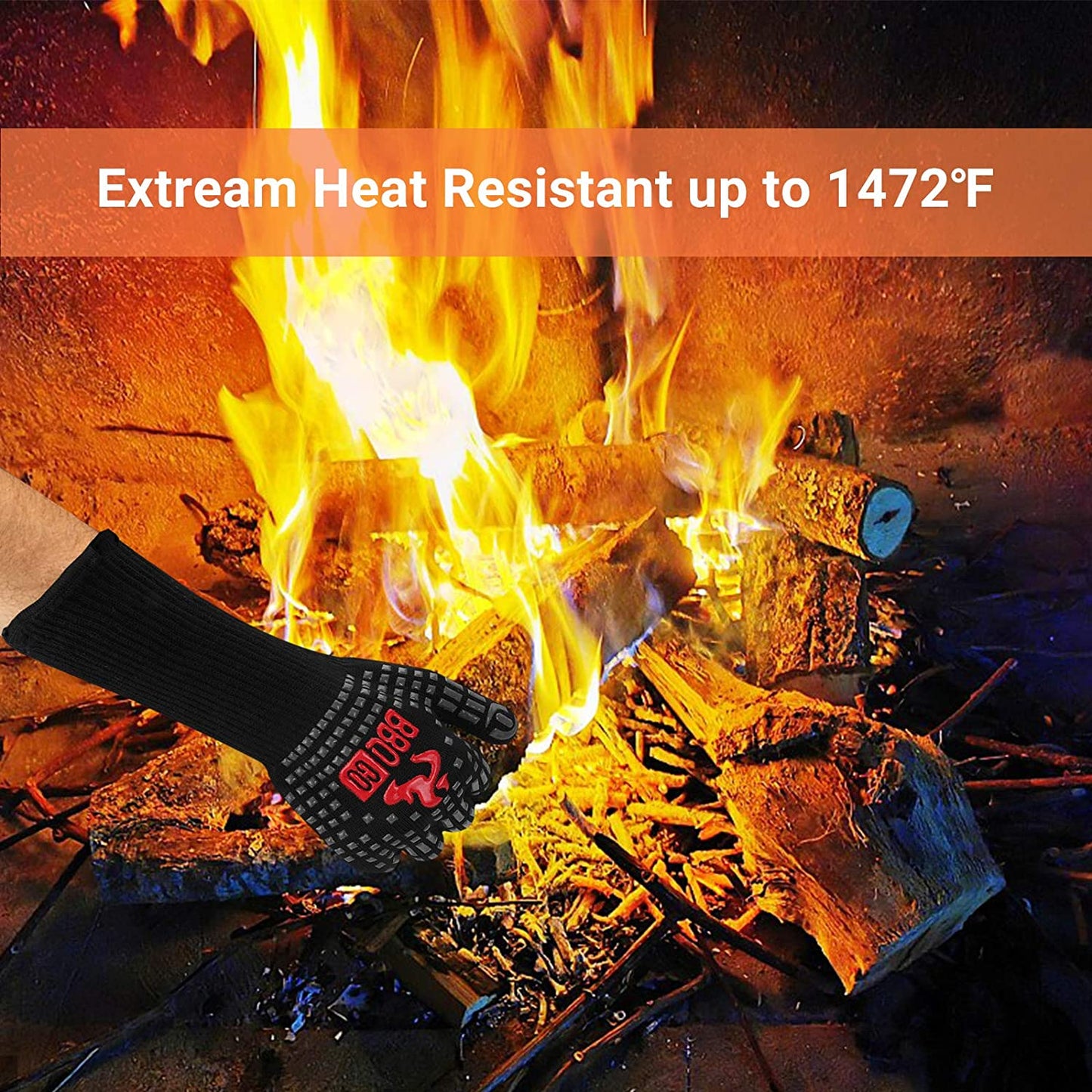Extrem Hitzebeständige Grillhandschuhe mit 800°C , rutschfest Ofenhandschuhe Backhandschuhe, Silikonisolierte Handschuhe zum Backen , Grillen, Kochen