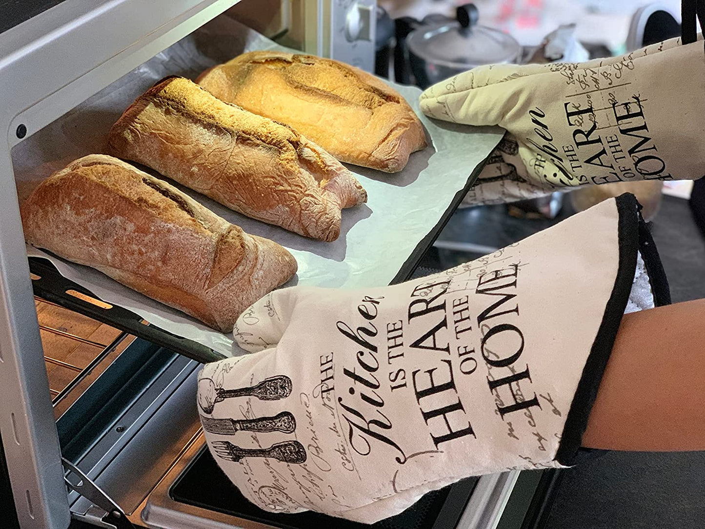 4-teiliges Set aus Baumwolle, hitzebeständige Ofenhandschuhe, Topflappen-Set zum Kochen oder Backen
