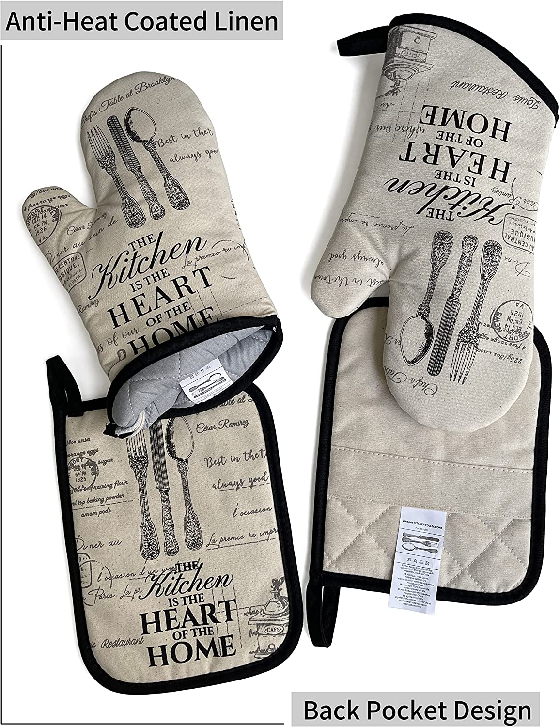 4-teiliges Set aus Baumwolle, hitzebeständige Ofenhandschuhe, Topflappen-Set zum Kochen oder Backen