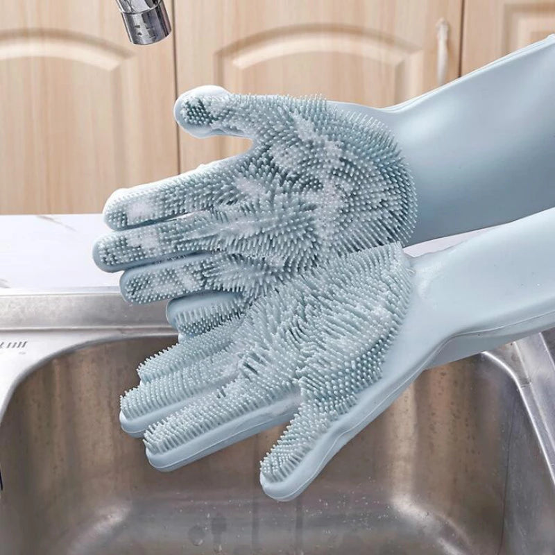 Handschuhe zum Geschirrspülen aus Silikon, Gummischwamm Schrubber zum Geschirrspülen.