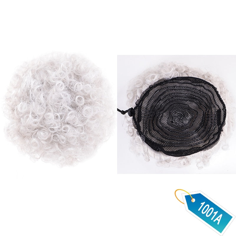 Synthetische Puff Afro Lockig Chignon Perücke Pferdeschwanz Kordel Kurz Afro