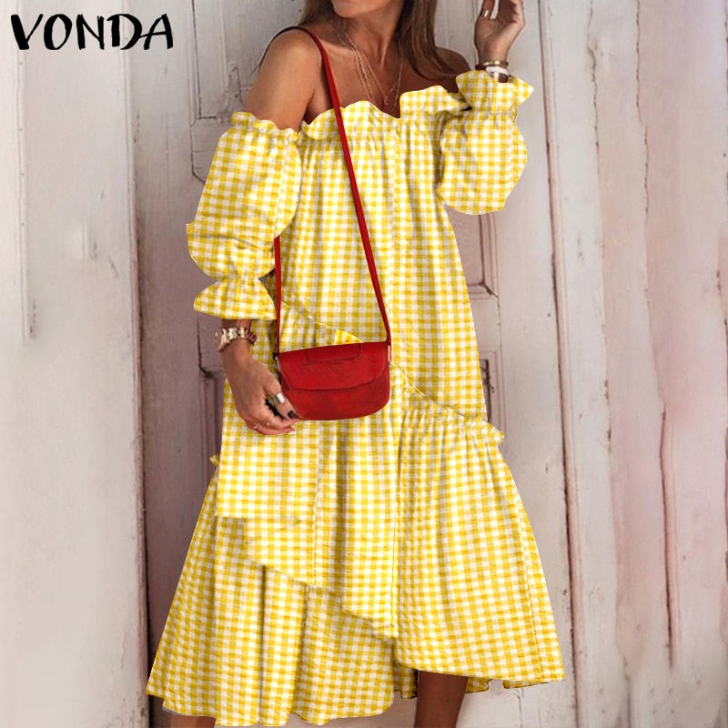 Holiday Langarm Sommerkleid mit unregelmäßigem Saum Bohemian Robe