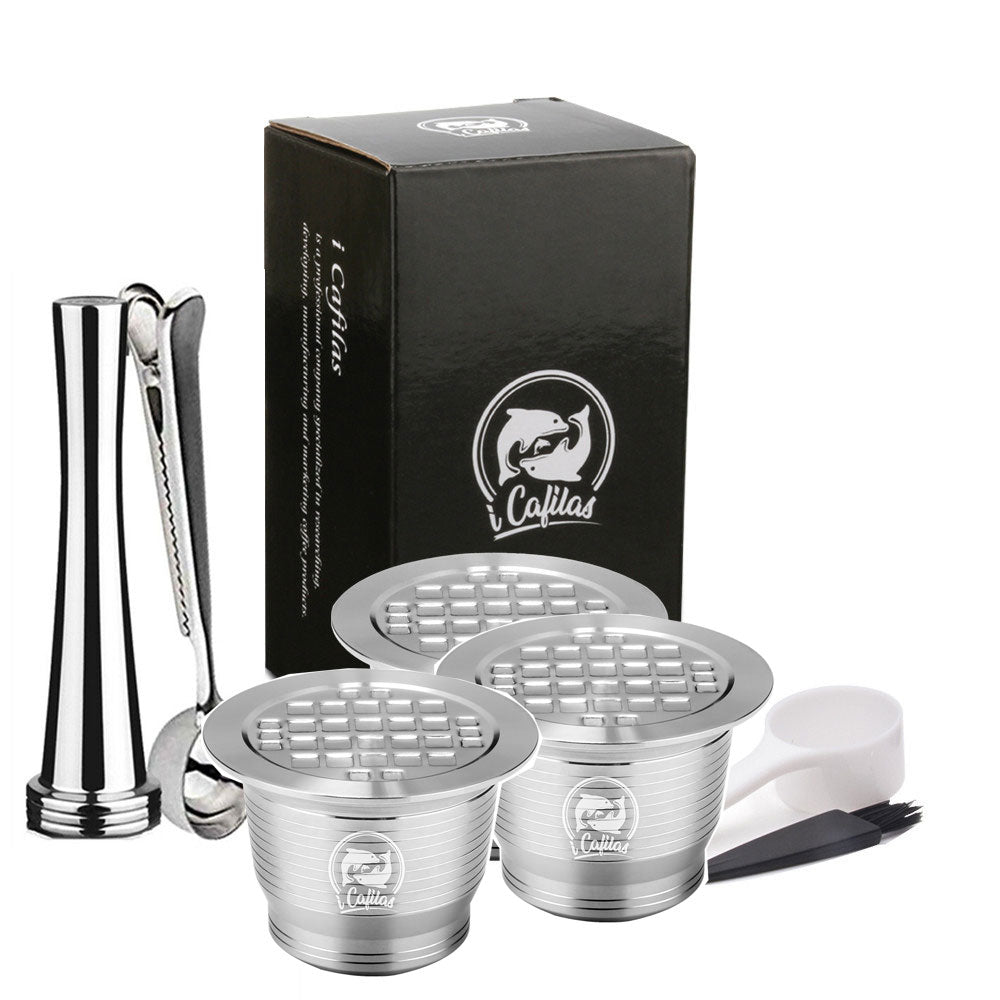 Wiederverwendbare und nachfüllbarenesspresso, Kaffeekapseln für Nespresso-Maschine mit Tamper Edelstahlkapsel