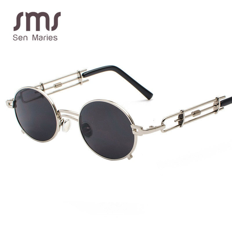 Retro Metall Runde Sonnenbrille für Männer & Frauen, Schwarz Rot Klare Linse mit UV400