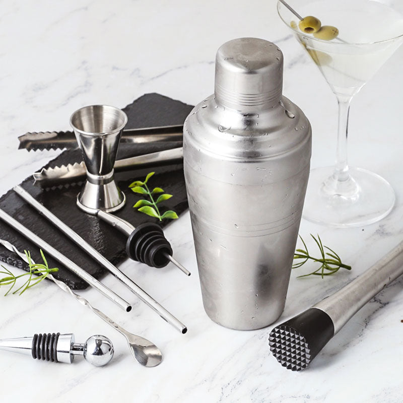 Cocktail-Shaker-Bar-Set Kunststoff- und Holzhalter, Edelstahl verkupferter Cocktail-Shaker