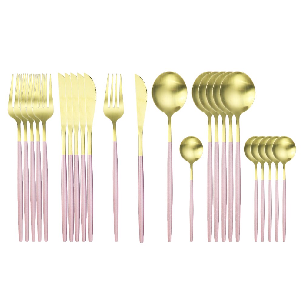24-teiliges Geschirr-Set aus mattem Gold, Edelstahl 18/10, Messer, Gabel und Löffel Set