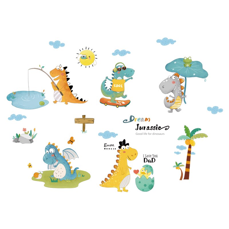 Cartoon-Dinosaurier-Wandaufkleber für Kinderzimmer, Babyzimmer, Wanddekoration, Ceative Vinyl-Raumaufkleber, umweltfreundlicher Heimdekorationsaufkleber