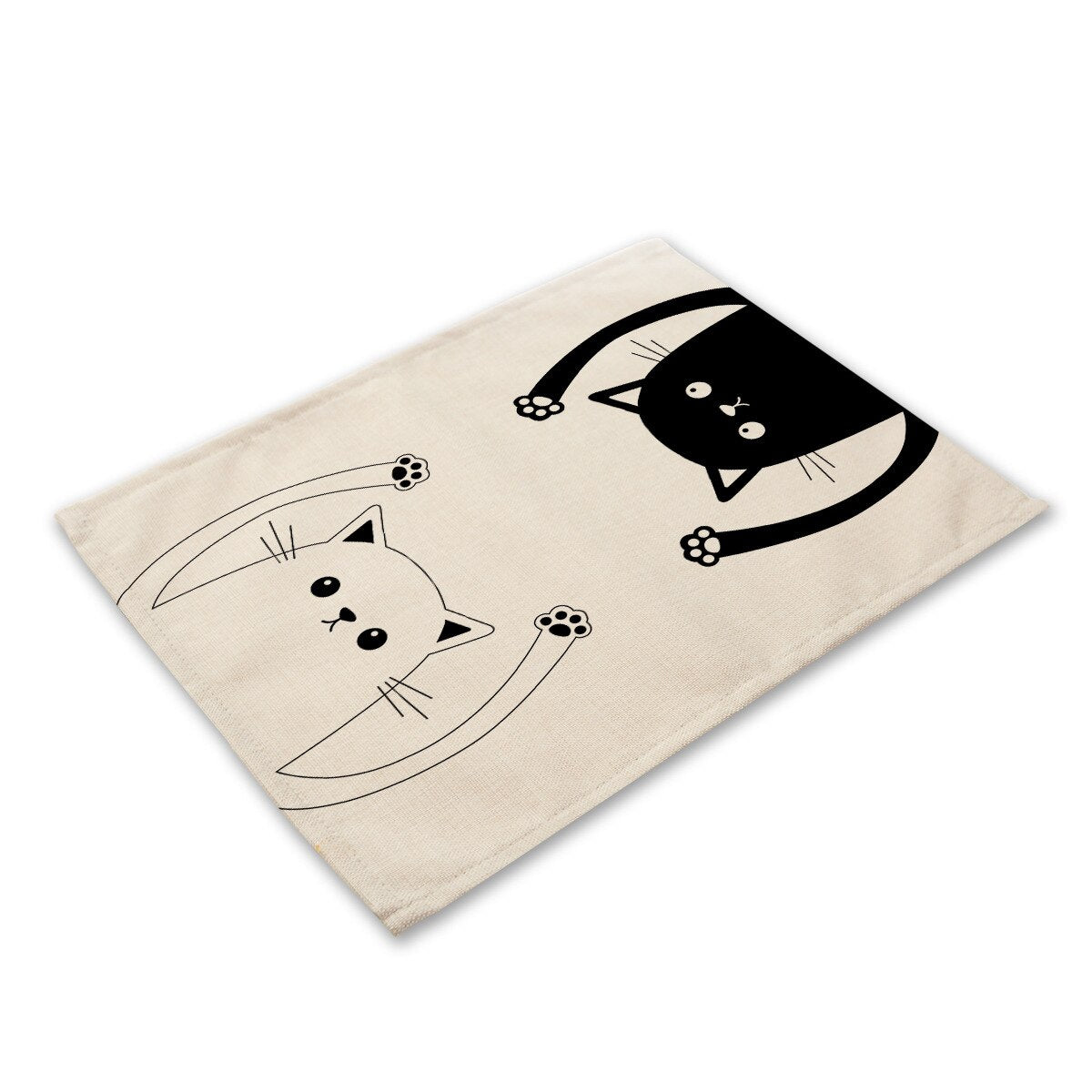 Leinen-Tischsets mit schwarz-weißem Katzendruck für Esstisch-Accessoires, Schüssel, Teller-Platzsets