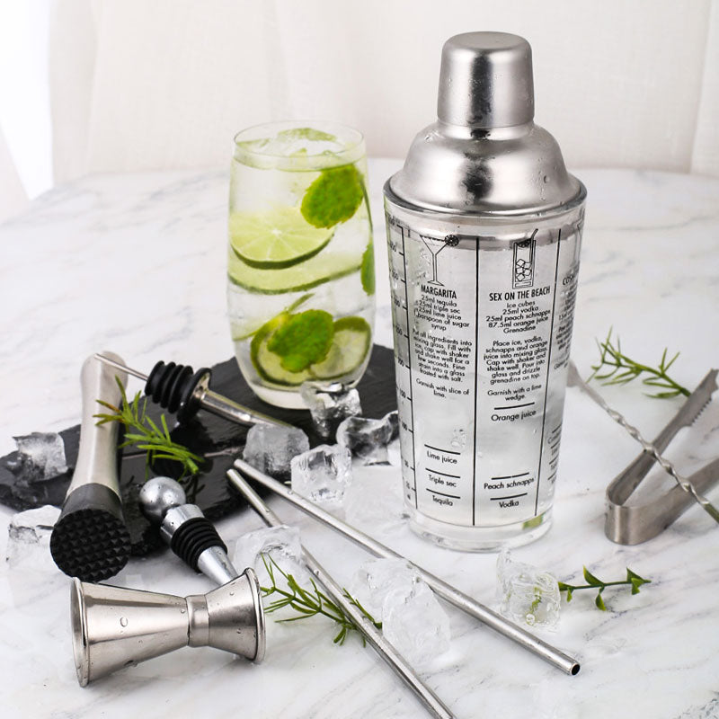 Cocktail-Shaker-Bar-Set Kunststoff- und Holzhalter, Edelstahl verkupferter Cocktail-Shaker