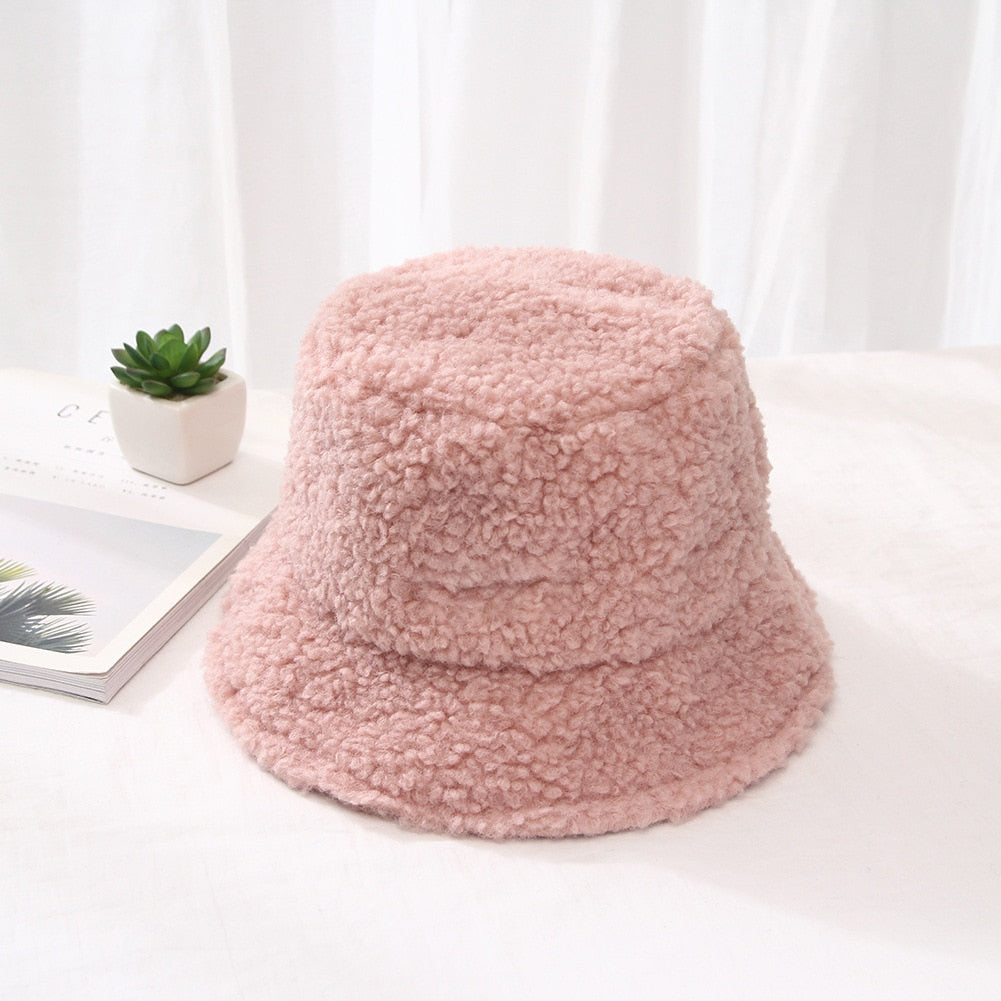 Winter Women Hats Teddy Velvet Warm Ear Protector Fisherman Hat Accessories vintage Lamb Velvet Cap Lovely Plush bucket hat