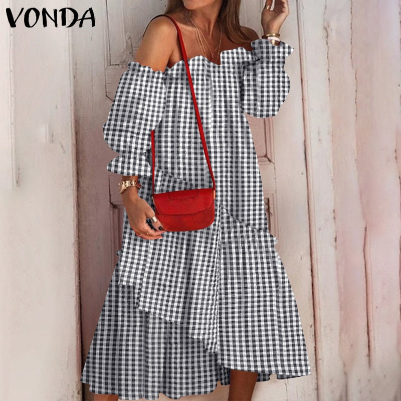 Holiday Langarm Sommerkleid mit unregelmäßigem Saum Bohemian Robe