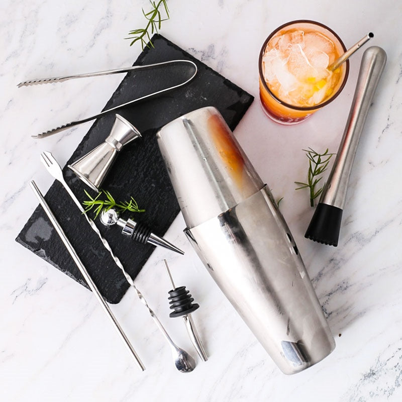 Cocktail-Shaker-Bar-Set Kunststoff- und Holzhalter, Edelstahl verkupferter Cocktail-Shaker
