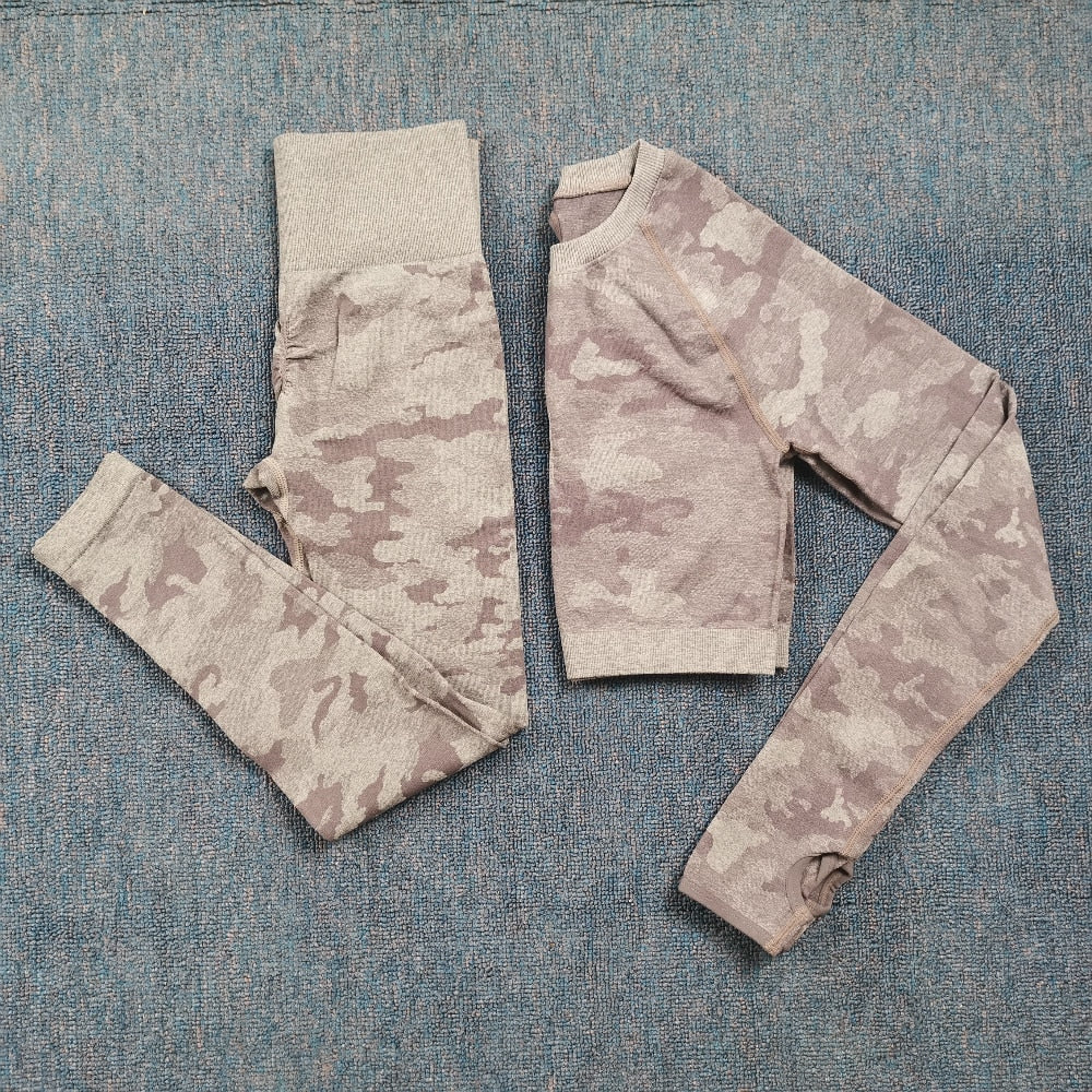 3 Teile / satz Damen Camouflage Yoga Set, Yoga-Leggings für Frauen, gestreifte Kompressionshose