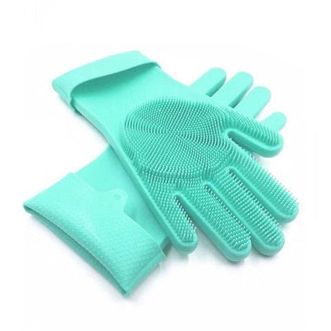 Handschuhe zum Geschirrspülen aus Silikon, Gummischwamm Schrubber zum Geschirrspülen.
