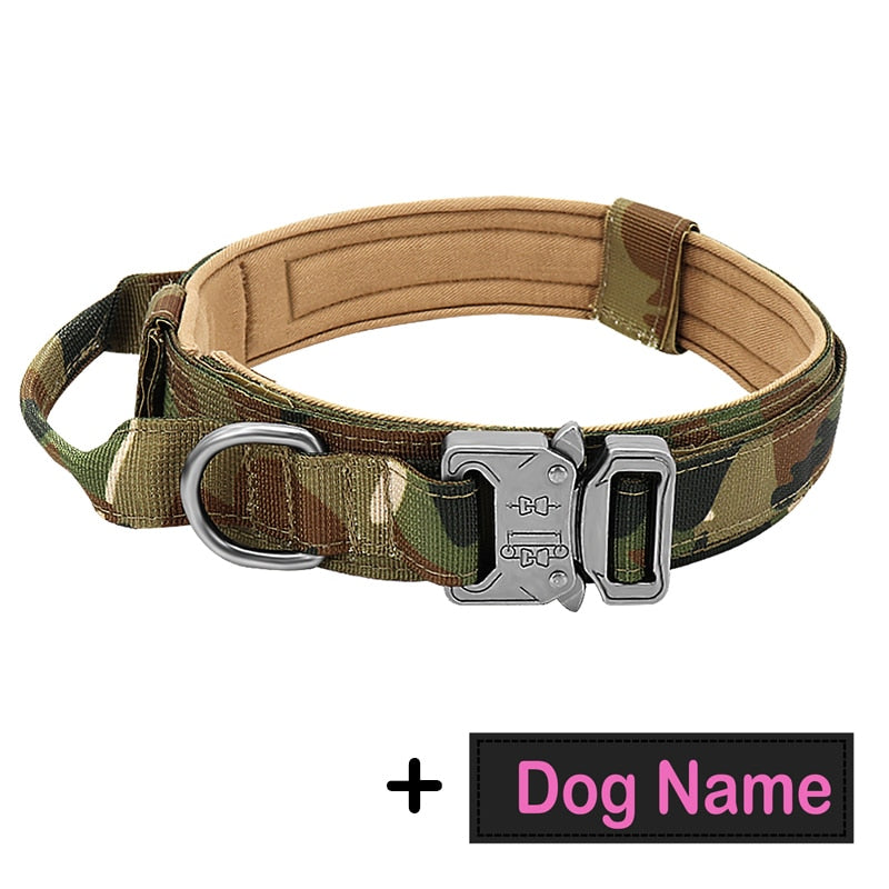 Hundehalsband mit Hundemarke Nylon, verstellbar, militärisch, taktisch, großes Hundehalsband mit Griff, Training, Laufen, Hundehalsband, personalisierbar