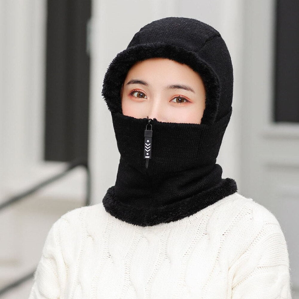 1pcs Frauen-Winter-Strickmütze, Pelz gefüttert warme Wintermützen für Frauen mit Reißverschluss