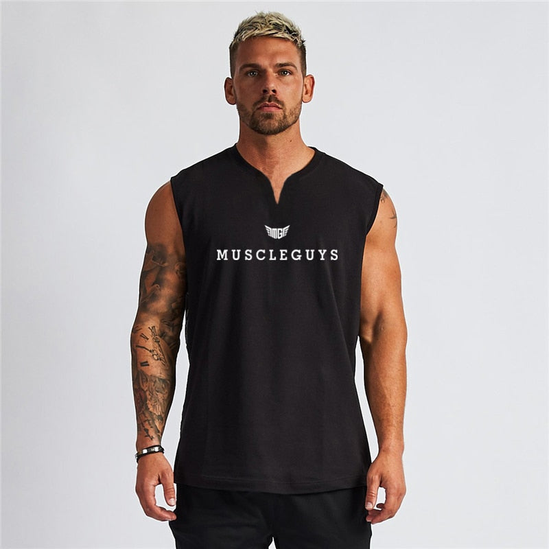 Kompression ärmelloses Herren Tanktop Trainingsweste mit V-Ausschnitt