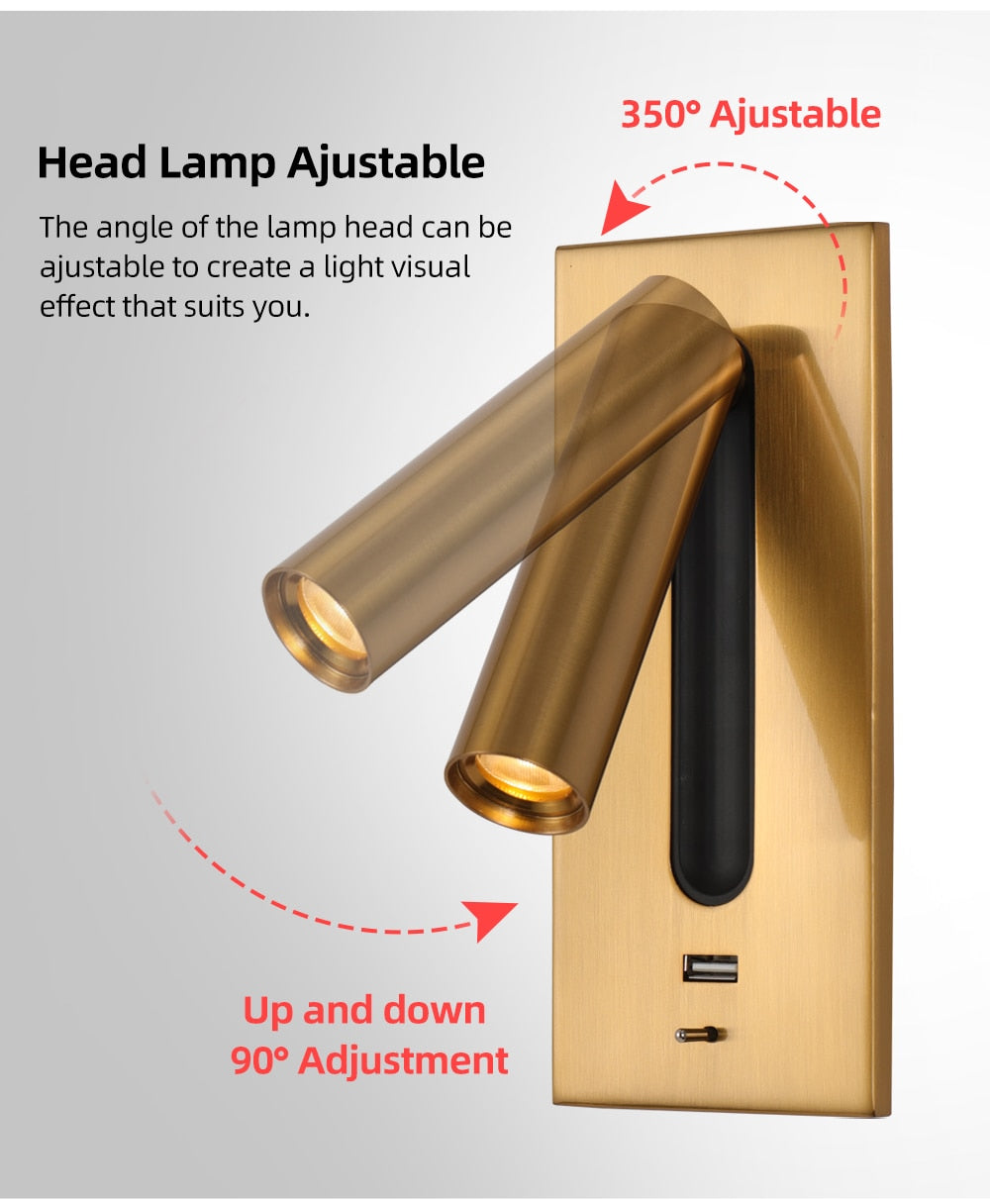 Moderne Bettlampe Innenwandlampe mit USB-Aufladung, Dekoration für Schlafzimmer, Lesebeleuchtung Hotelkopfteil 3W LED-Wandleuchte