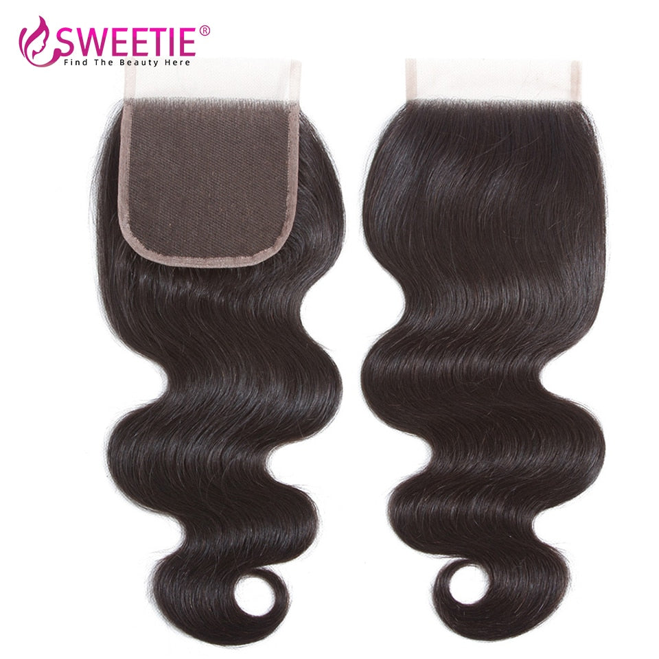 Sweetie-Haar-brasilianische Körper-Welle 4/3 Bündel mit Schließung Menschenhaar-Bündel 100% mit Spitze-Schließung 4pcs/lot Non-Remy Haareinschlagfaden