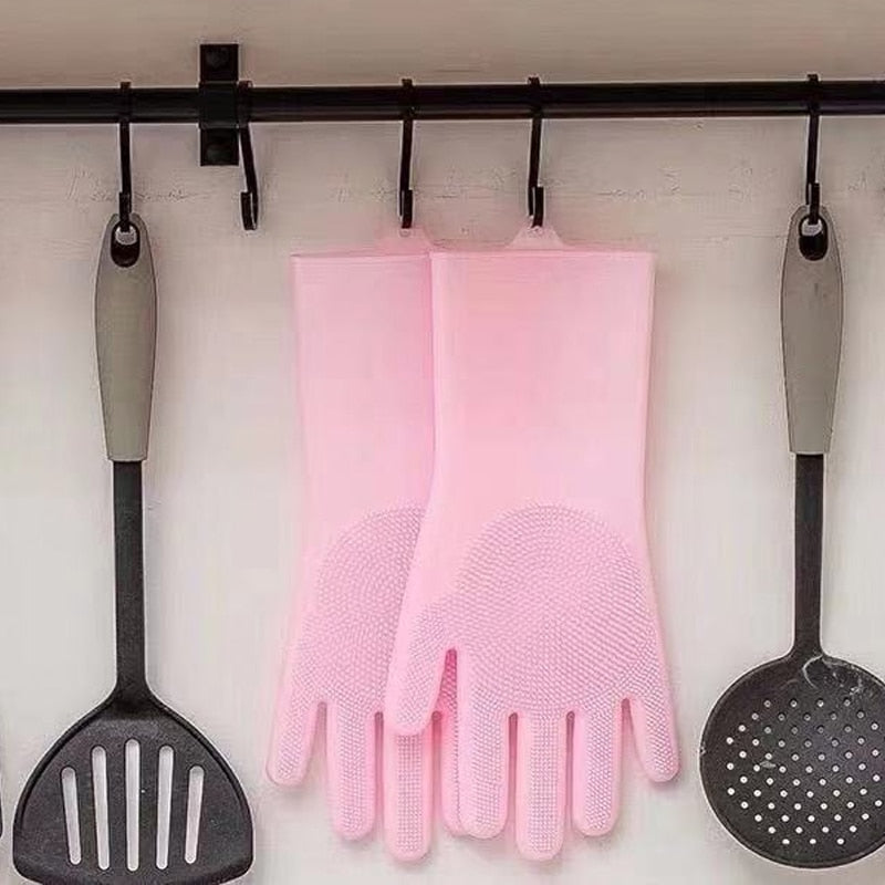 Handschuhe zum Geschirrspülen aus Silikon, Gummischwamm Schrubber zum Geschirrspülen.