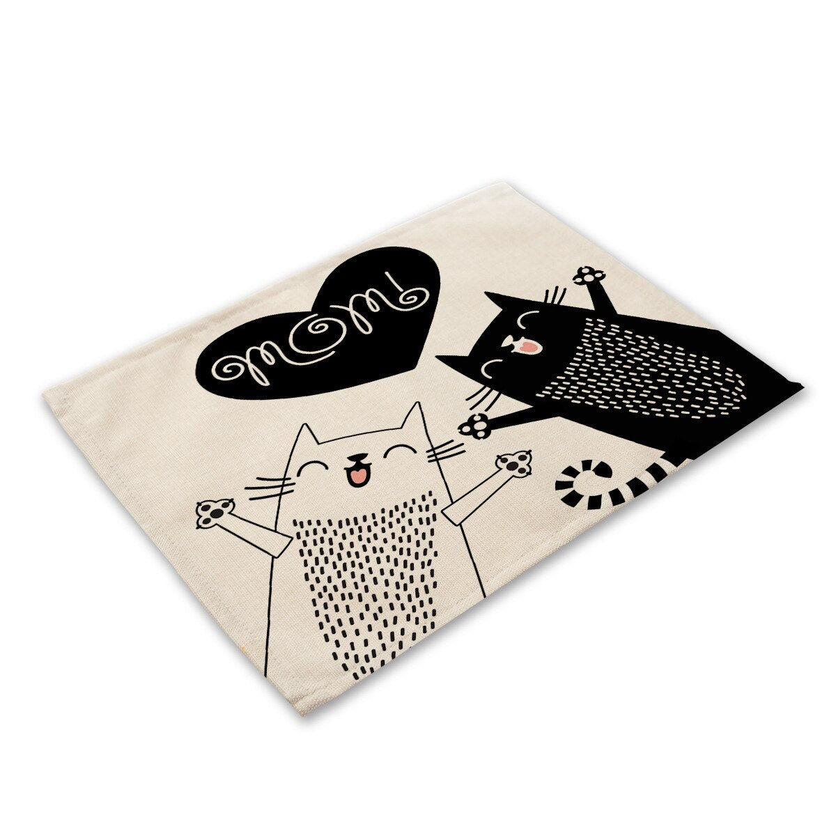 Leinen-Tischsets mit schwarz-weißem Katzendruck für Esstisch-Accessoires, Schüssel, Teller-Platzsets
