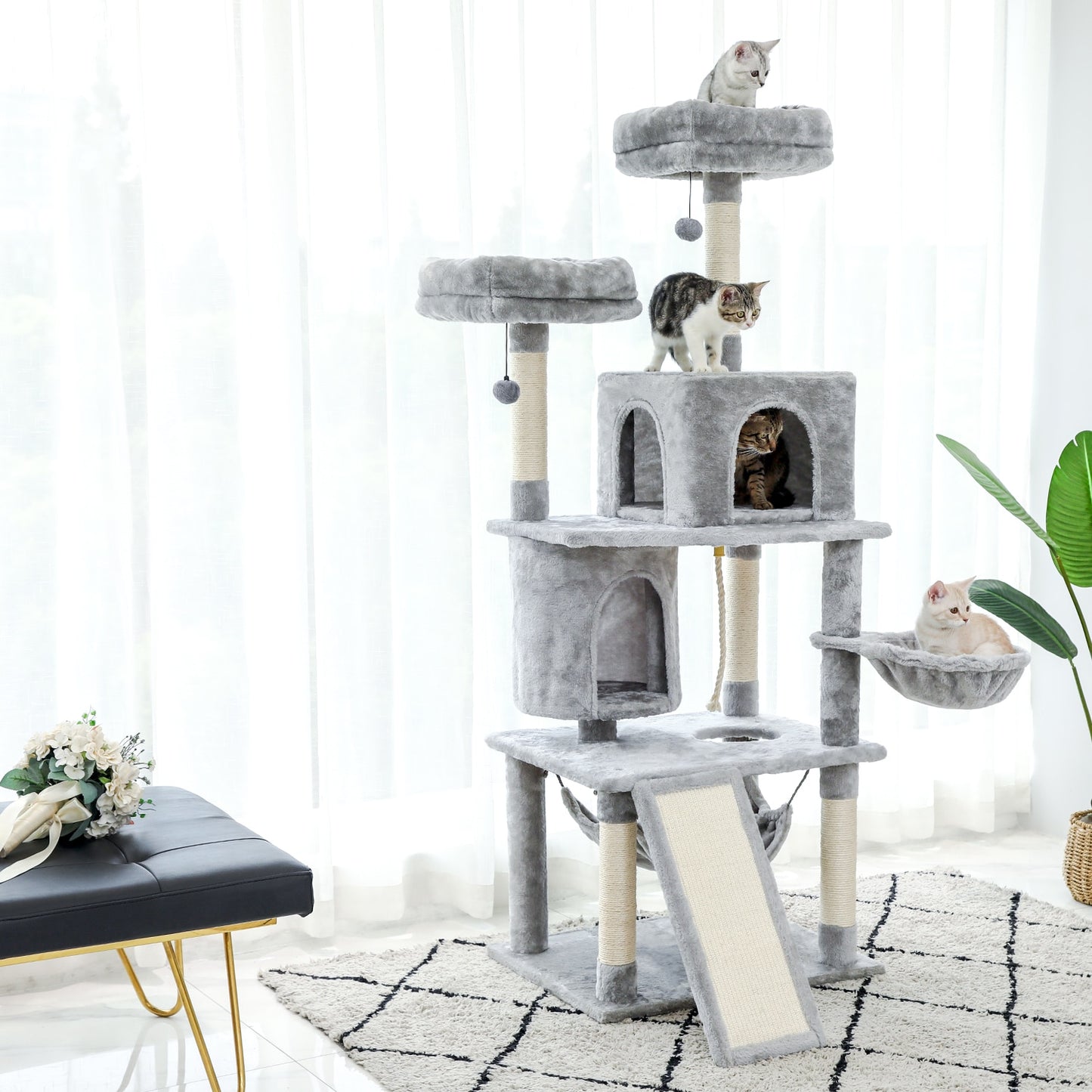 2022 Neues Design, Luxus-Klettergerüst für große Katzen, mehrschichtiger Kratzbaum mit widerstandsfähigem Sisal-Kratzbaum-Kätzchen-Spielplatz