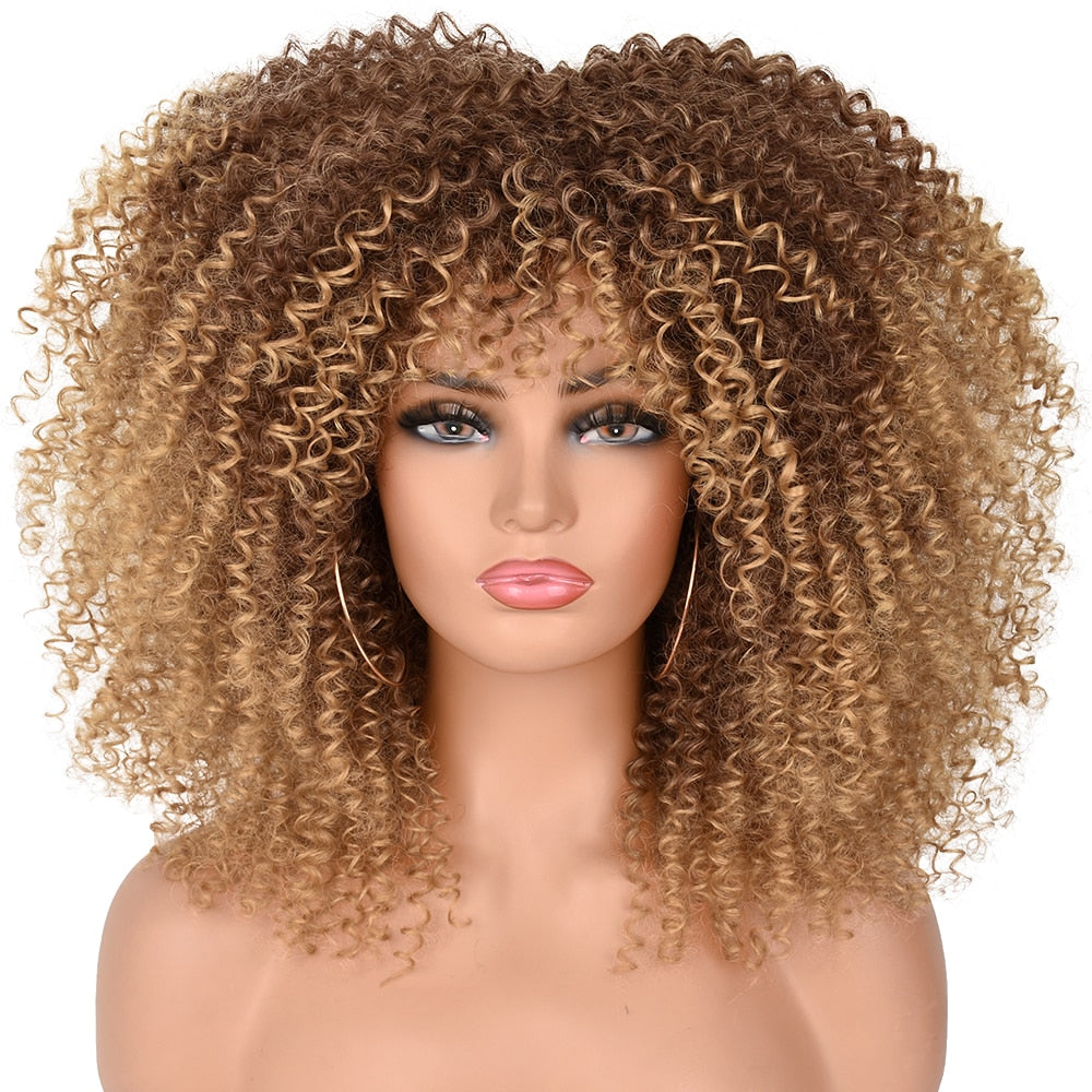 Kurzes Haar Afro Kinky Curly Perücken mit Pony für schwarze Frauen, afrikanische synthetische Lolita Perücken