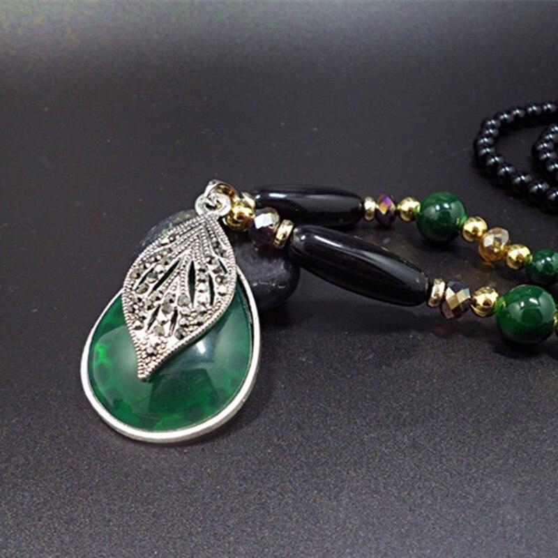 Vintage Ethnic Strand Resin Long Necklace 2019 Women New Gourd Pendant Sweater Chain Fashion Boho High-end Blue Neck Accessories
