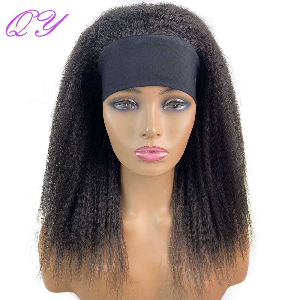 African Straight Headband Wigs Natural Black Medium Length Hairstyle Women's Wig Afro Kinky Free Part Daily Wear Ladies Hair