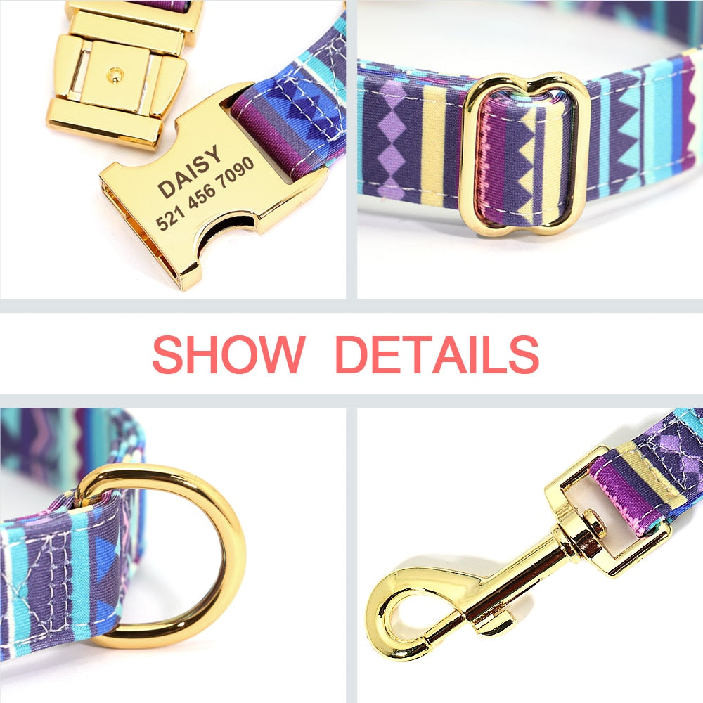 Bohemia Custom Hundehalsband Leine Nylon Blumen bedrucktes Haustier Hundehalsband Leine Personalisiertes Welpenhalsband für kleine mittelgroße Hunde