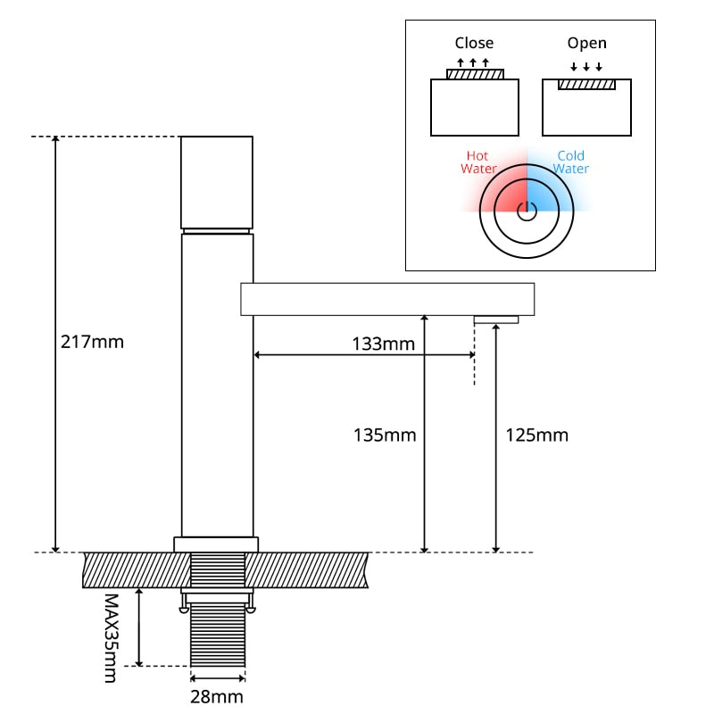 Badezimmer-Mischbatterie, Waschbecken-Hahn, heiß und kalt, Massivmessing-Waschtischarmatur, Rotguss