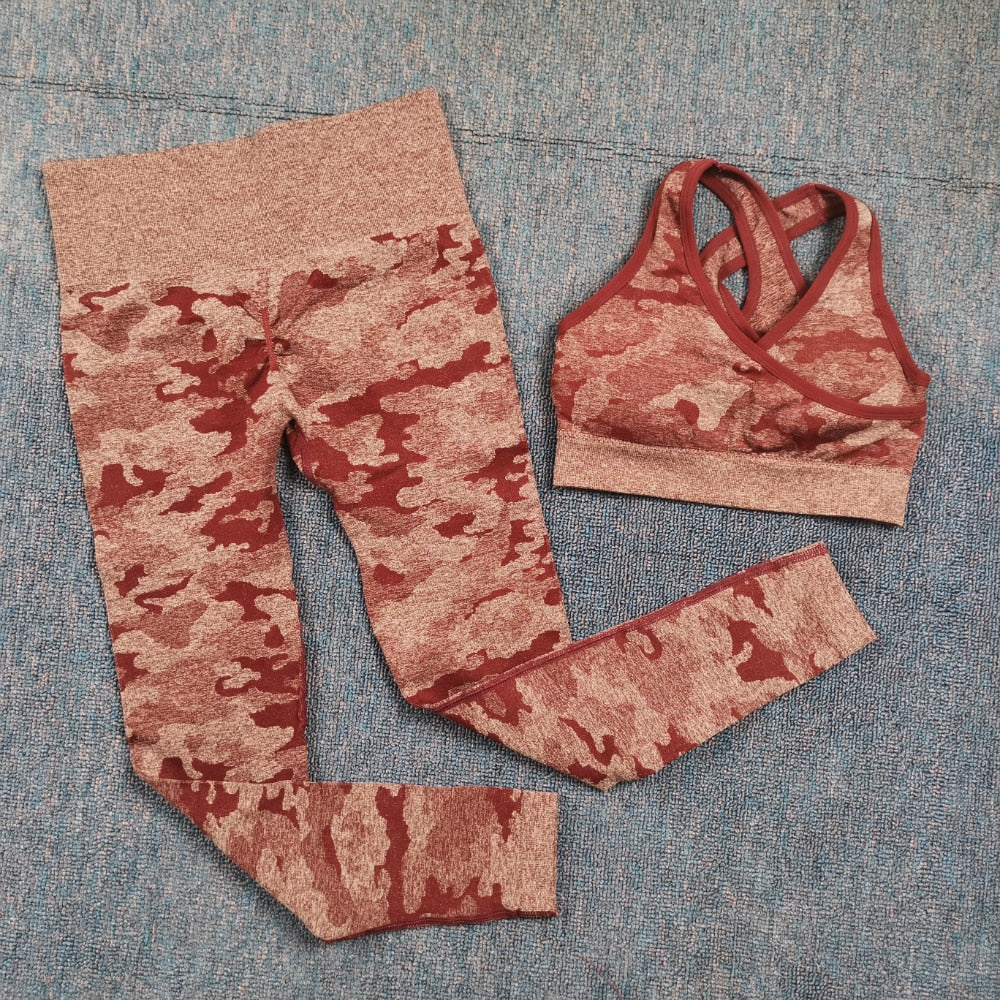 3 Teile / satz Damen Camouflage Yoga Set, Yoga-Leggings für Frauen, gestreifte Kompressionshose