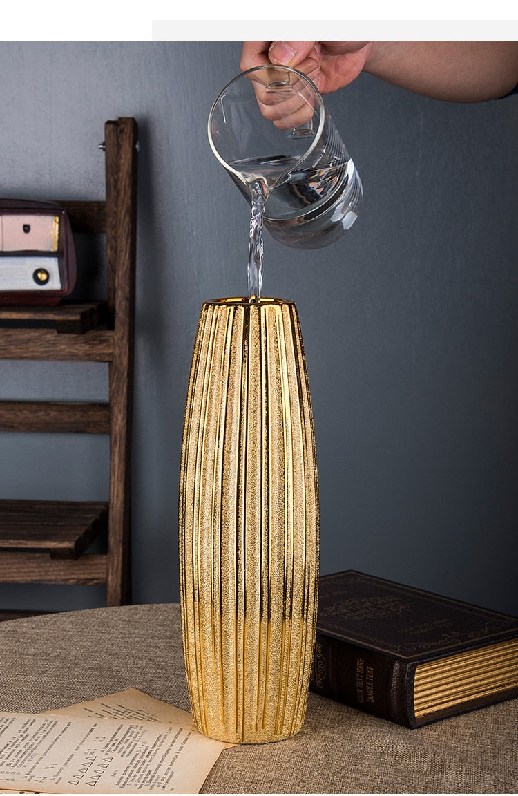 30CM Luxus Europa Gold Keramik Vase, Home Decor Kreatives Design Porzellan, Dekorative Blumenvase Für Hochzeitsdekoration
