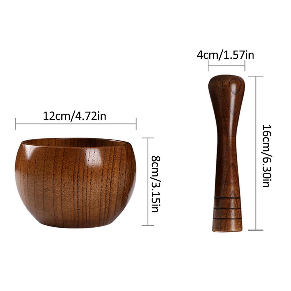 Gestampfter Knoblauchglas-Mörser, alte Mode-Holzmühle, rund, glatt, handpoliert, Stößel-Set zum Mahlen von Kräutern, Gewürzen, Körnern, Pfeffer