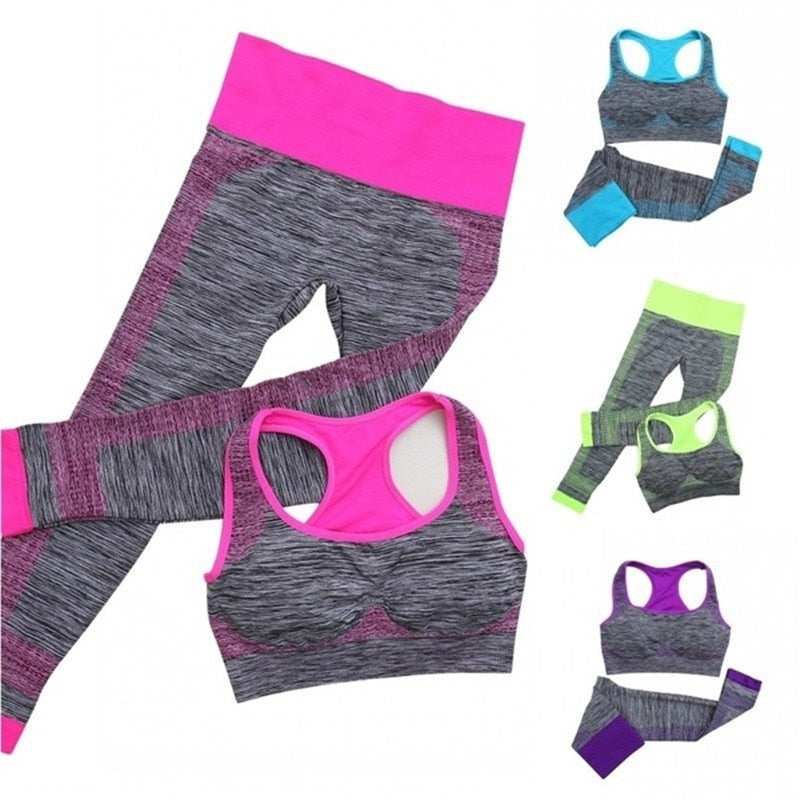 2Pcs Frauen Yoga-Set Workout Legging Caprihose, Damen Trainingsanzug Laufkleidung