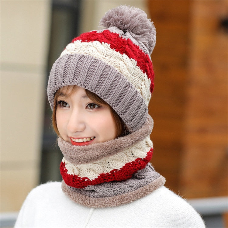 Neue Winter Damen Samt Wollmützen Twist, weibliche Reitstrickmützen Sets