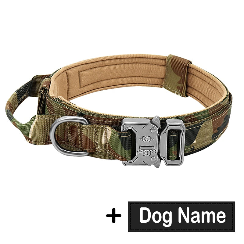 Hundehalsband mit Hundemarke Nylon, verstellbar, militärisch, taktisch, großes Hundehalsband mit Griff, Training, Laufen, Hundehalsband, personalisierbar
