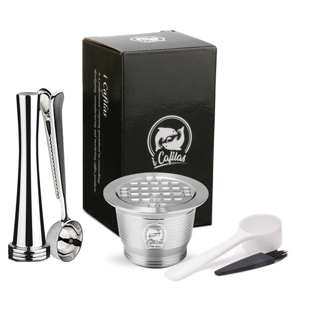 Wiederverwendbare und nachfüllbarenesspresso, Kaffeekapseln für Nespresso-Maschine mit Tamper Edelstahlkapsel