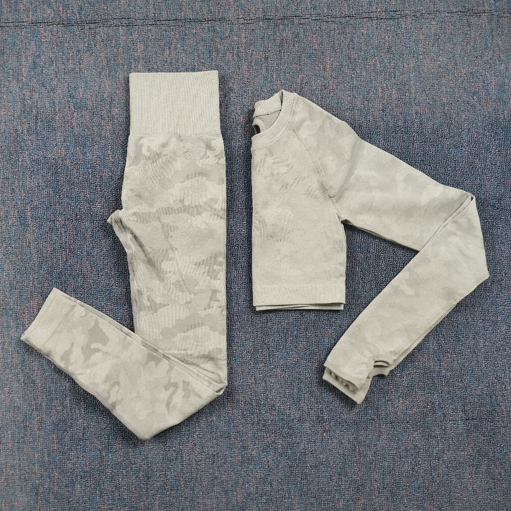 3 Teile / satz Damen Camouflage Yoga Set, Yoga-Leggings für Frauen, gestreifte Kompressionshose