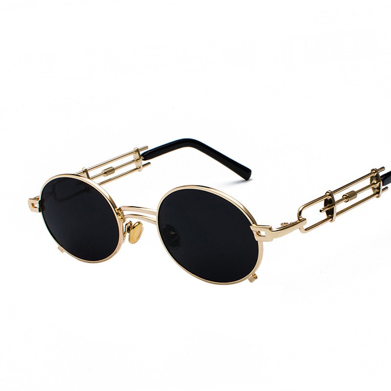 Retro Metall Runde Sonnenbrille für Männer & Frauen, Schwarz Rot Klare Linse mit UV400