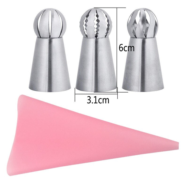 4 Silikon-Küchenzubehör, Zuckerguss, Spritzbeutel, Creme, Gebäckbeutel + 3 Edelstahl-Düsen-Set