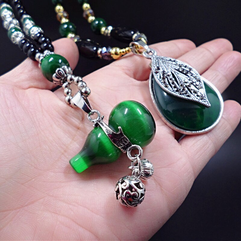 Vintage Ethnic Strand Resin Long Necklace 2019 Women New Gourd Pendant Sweater Chain Fashion Boho High-end Blue Neck Accessories