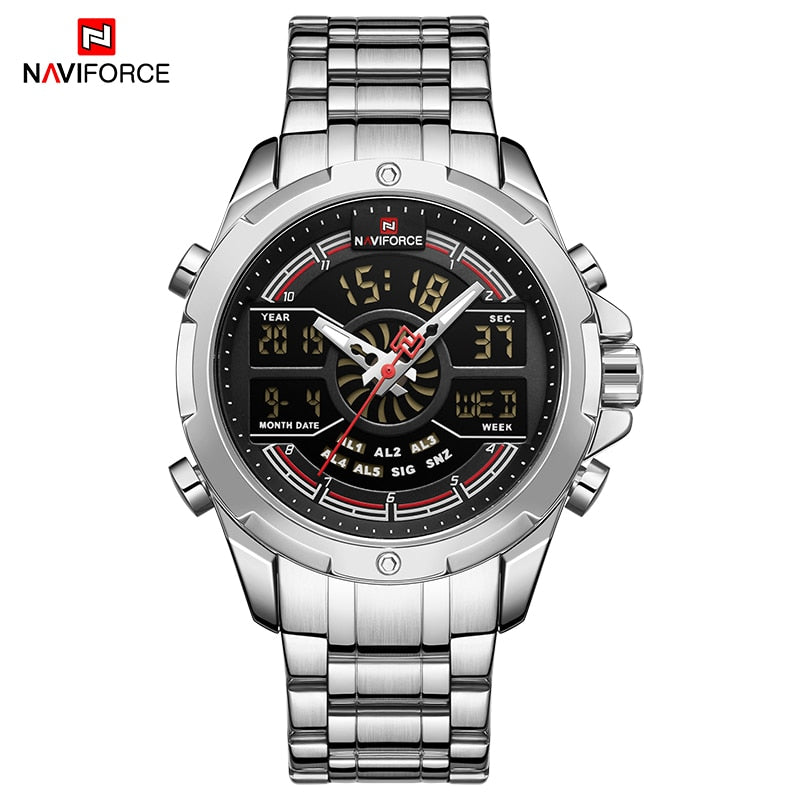 Quarz Militär Digitaluhruhr für Herren, LED Top Golduhr, Voll Stahl Armbanduhr