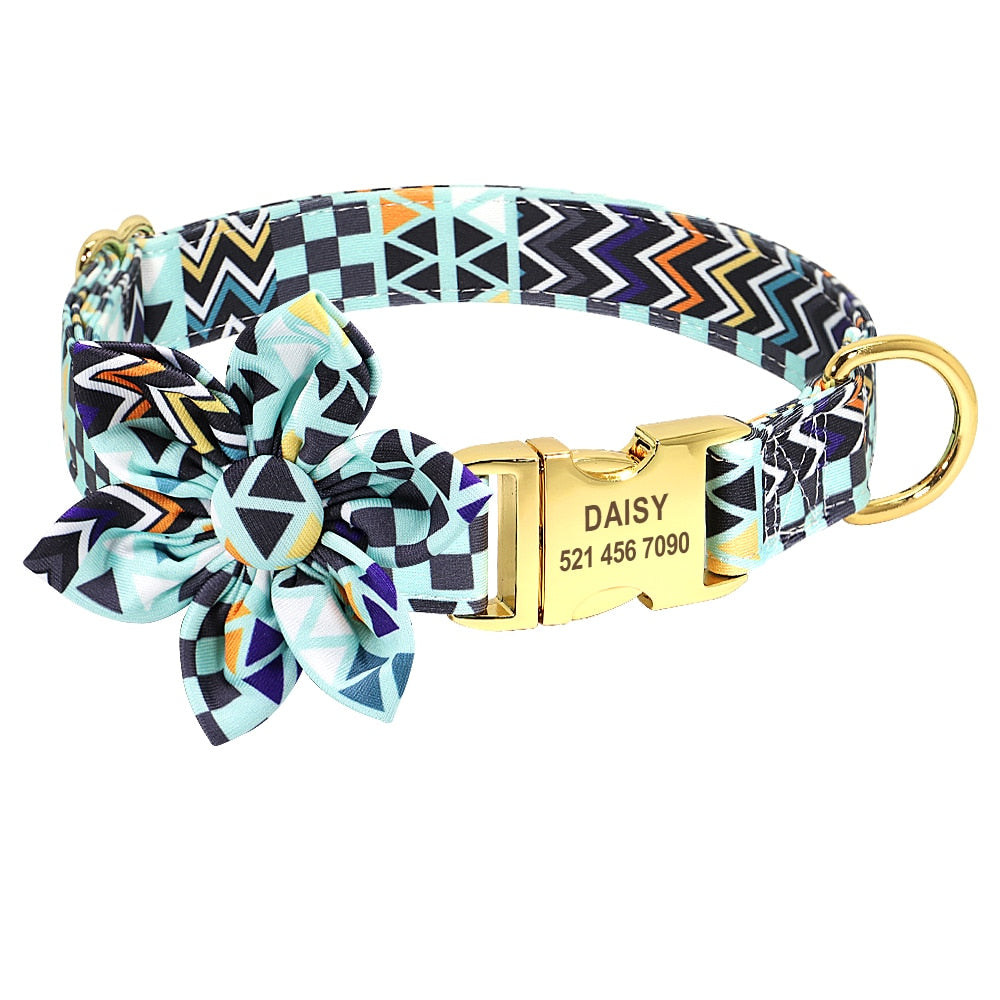 Bohemia Custom Hundehalsband Leine Nylon Blumen bedrucktes Haustier Hundehalsband Leine Personalisiertes Welpenhalsband für kleine mittelgroße Hunde