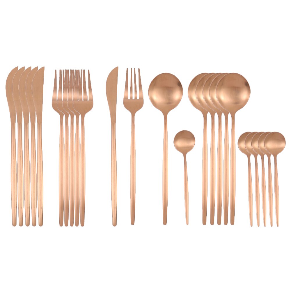 24-teiliges Geschirr-Set aus mattem Gold, Edelstahl 18/10, Messer, Gabel und Löffel Set