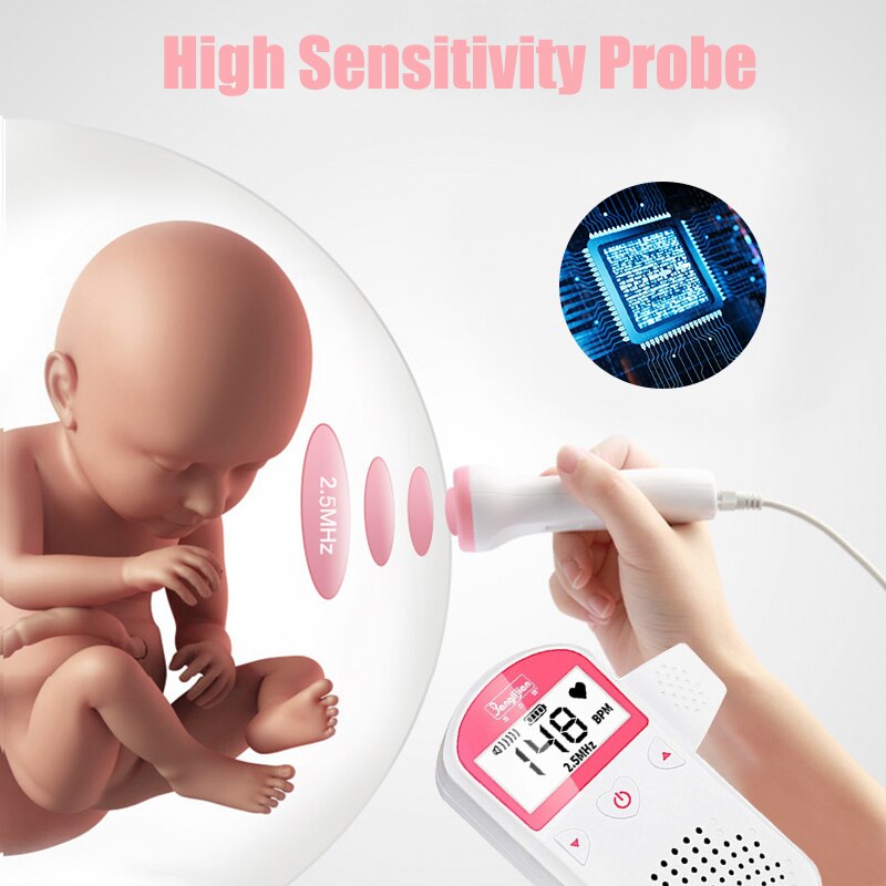 Baby Monitor Fetal Doppler Ultraschall Foetus Doppler Detektor, Home Portable Sonar Doppler für Schwangere 2.5MHz, keine Strahlung
