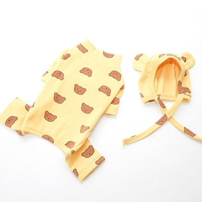 Baumwolle Haustierkleidung Bärenmuster Hundepyjamas, Overall 4 Beine Mantel, O-Ausschnitt