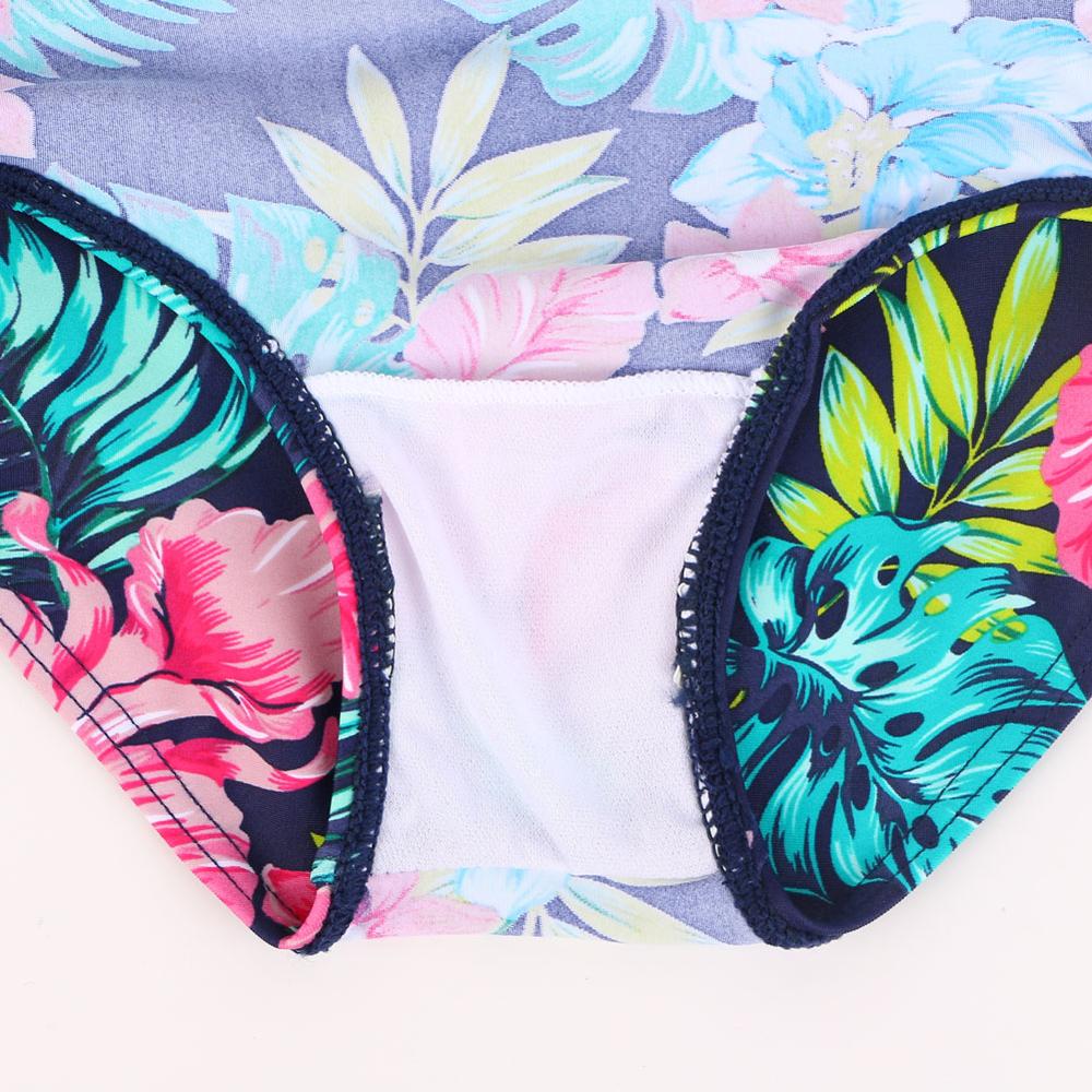 Navy Floral Mädchen Bademode für Kinder, Langarm Einteiler Strand Badeanzug